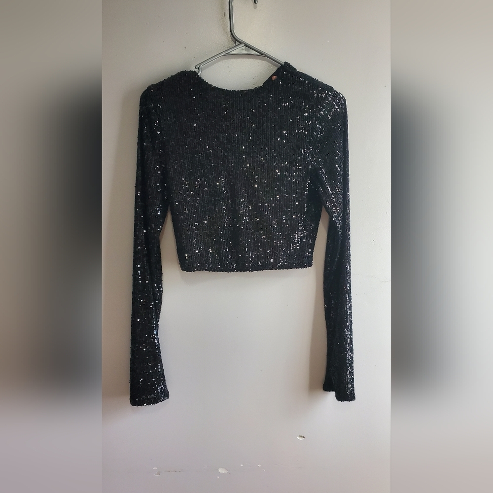 Black Sequin Long Sleeve Top